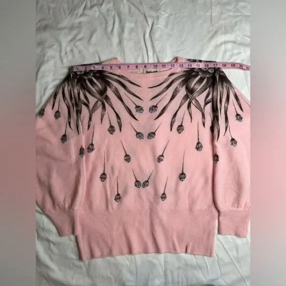 Vintage 80s/90s Marianna di Firenze Pink Lambswool Angora Floral Sweater Size M - Picture 5 of 11